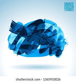 Blue brush stroke and texture. Grunge vector abstract hand - painted element. Underline and border design.