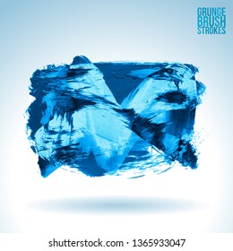 Blue brush stroke and texture. Grunge vector abstract hand - painted element. Underline and border design.