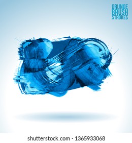 Blue brush stroke and texture. Grunge vector abstract hand - painted element. Underline and border design.