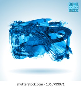 Blue brush stroke and texture. Grunge vector abstract hand - painted element. Underline and border design.