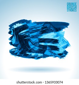Blue brush stroke and texture. Grunge vector abstract hand - painted element. Underline and border design.