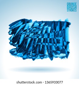 Blue brush stroke and texture. Grunge vector abstract hand - painted element. Underline and border design.