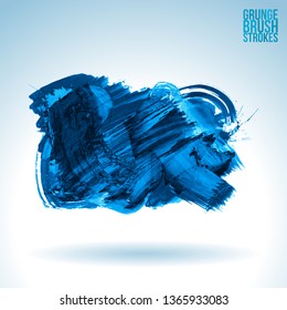 Blue brush stroke and texture. Grunge vector abstract hand - painted element. Underline and border design.