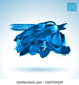 Blue brush stroke and texture. Grunge vector abstract hand - painted element. Underline and border design.