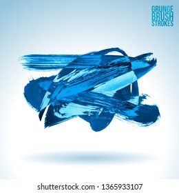 Blue brush stroke and texture. Grunge vector abstract hand - painted element. Underline and border design.