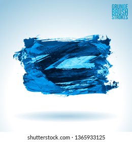 Blue brush stroke and texture. Grunge vector abstract hand - painted element. Underline and border design.