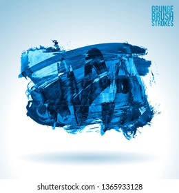 Blue brush stroke and texture. Grunge vector abstract hand - painted element. Underline and border design.