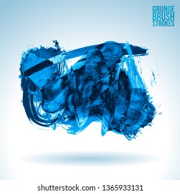Blue brush stroke and texture. Grunge vector abstract hand - painted element. Underline and border design.