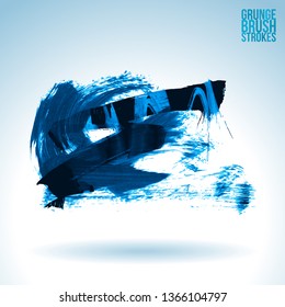 Blue brush stroke and texture. Grunge vector abstract hand - painted element. Underline and border design.