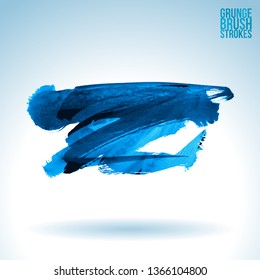 Blue brush stroke and texture. Grunge vector abstract hand - painted element. Underline and border design.