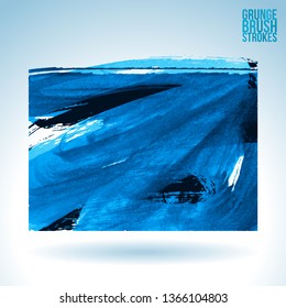 Blue brush stroke and texture. Grunge vector abstract hand - painted element. Underline and border design.