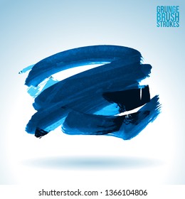 Blue brush stroke and texture. Grunge vector abstract hand - painted element. Underline and border design.