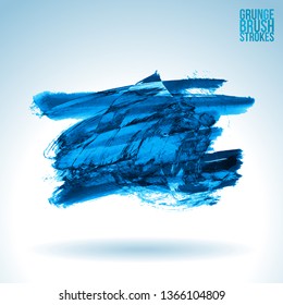 Blue brush stroke and texture. Grunge vector abstract hand - painted element. Underline and border design.