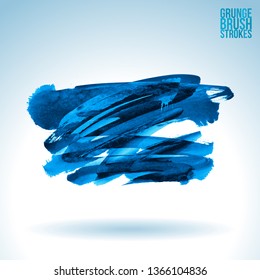 Blue brush stroke and texture. Grunge vector abstract hand - painted element. Underline and border design.