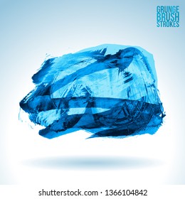 Blue brush stroke and texture. Grunge vector abstract hand - painted element. Underline and border design.