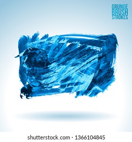 Blue brush stroke and texture. Grunge vector abstract hand - painted element. Underline and border design.