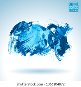 Blue brush stroke and texture. Grunge vector abstract hand - painted element. Underline and border design.