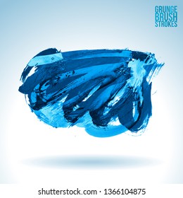 Blue brush stroke and texture. Grunge vector abstract hand - painted element. Underline and border design.