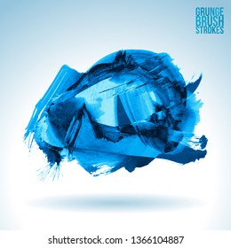 Blue brush stroke and texture. Grunge vector abstract hand - painted element. Underline and border design.