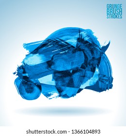 Blue brush stroke and texture. Grunge vector abstract hand - painted element. Underline and border design.