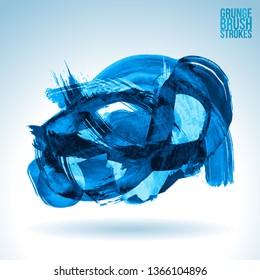 Blue brush stroke and texture. Grunge vector abstract hand - painted element. Underline and border design.