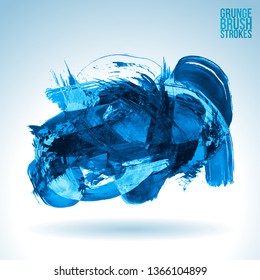 Blue brush stroke and texture. Grunge vector abstract hand - painted element. Underline and border design.