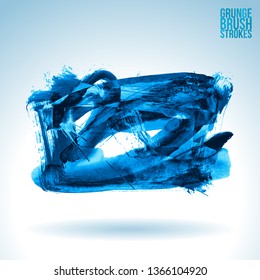 Blue brush stroke and texture. Grunge vector abstract hand - painted element. Underline and border design.
