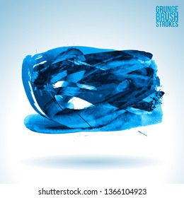 Blue brush stroke and texture. Grunge vector abstract hand - painted element. Underline and border design.