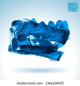 Blue brush stroke and texture. Grunge vector abstract hand - painted element. Underline and border design.
