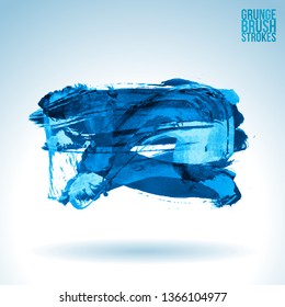 Blue brush stroke and texture. Grunge vector abstract hand - painted element. Underline and border design.