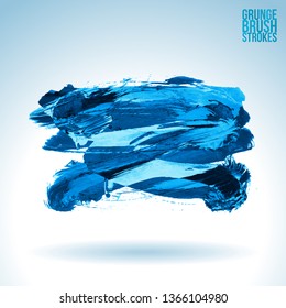 Blue brush stroke and texture. Grunge vector abstract hand - painted element. Underline and border design.