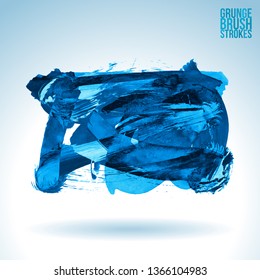Blue brush stroke and texture. Grunge vector abstract hand - painted element. Underline and border design.