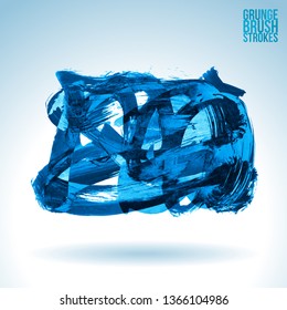 Blue brush stroke and texture. Grunge vector abstract hand - painted element. Underline and border design.