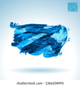 Blue brush stroke and texture. Grunge vector abstract hand - painted element. Underline and border design.