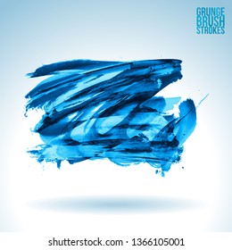 Blue brush stroke and texture. Grunge vector abstract hand - painted element. Underline and border design.