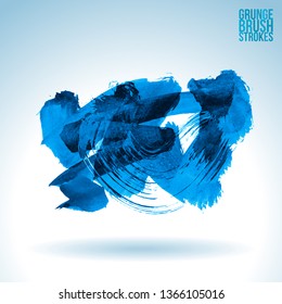 Blue brush stroke and texture. Grunge vector abstract hand - painted element. Underline and border design.