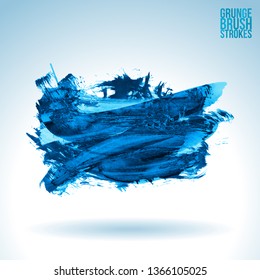 Blue brush stroke and texture. Grunge vector abstract hand - painted element. Underline and border design.