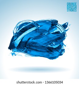 Blue brush stroke and texture. Grunge vector abstract hand - painted element. Underline and border design.