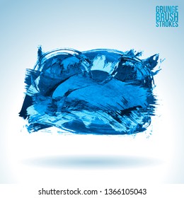 Blue brush stroke and texture. Grunge vector abstract hand - painted element. Underline and border design.