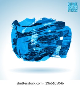 Blue brush stroke and texture. Grunge vector abstract hand - painted element. Underline and border design.