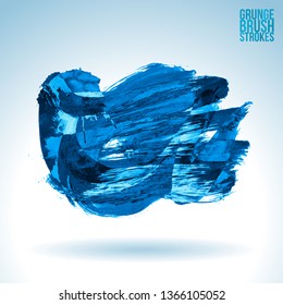 Blue brush stroke and texture. Grunge vector abstract hand - painted element. Underline and border design.