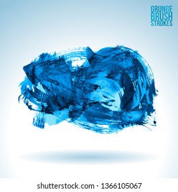 Blue brush stroke and texture. Grunge vector abstract hand - painted element. Underline and border design.