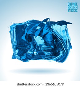 Blue brush stroke and texture. Grunge vector abstract hand - painted element. Underline and border design.