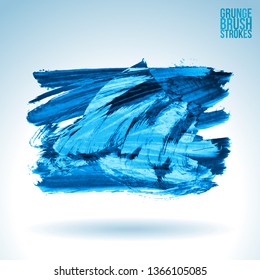 Blue brush stroke and texture. Grunge vector abstract hand - painted element. Underline and border design.