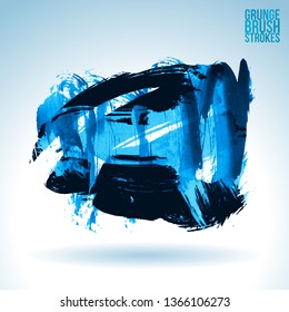 Blue brush stroke and texture. Grunge vector abstract hand - painted element. Underline and border design.