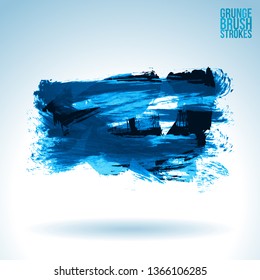 Blue brush stroke and texture. Grunge vector abstract hand - painted element. Underline and border design.