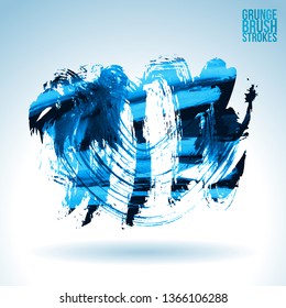 Blue brush stroke and texture. Grunge vector abstract hand - painted element. Underline and border design.