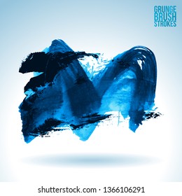 Blue brush stroke and texture. Grunge vector abstract hand - painted element. Underline and border design.