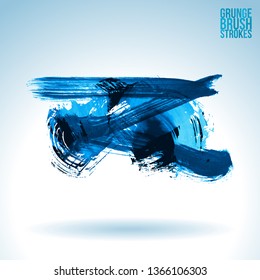 Blue brush stroke and texture. Grunge vector abstract hand - painted element. Underline and border design.