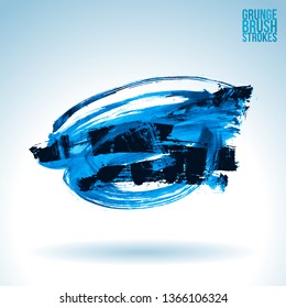 Blue brush stroke and texture. Grunge vector abstract hand - painted element. Underline and border design.